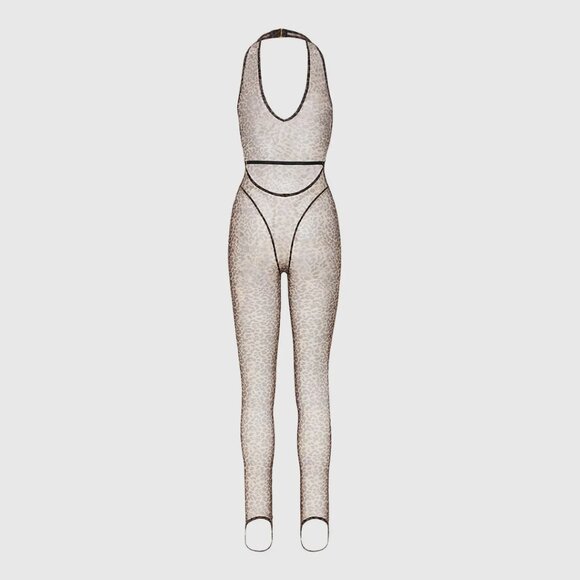 House of Desire Leopard Print Mesh Sheer Catsuit Sexy Lingerie, Size M - Picture 4 of 4